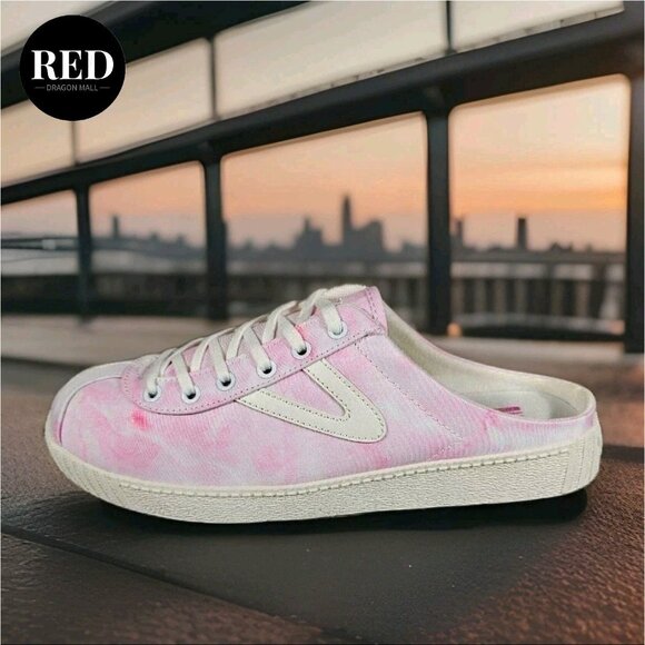 Tretorn Lace up Sneaker Mules Easy Nylite Canvas Pink White Dye - Women's Size 9 - Picture 2 of 15